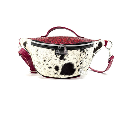 Bum Bag - Black & White w/ Red Tool-Bum Bag-Western-Cowhide-Bags-Handmade-Products-Gifts-Dancing Cactus Designs