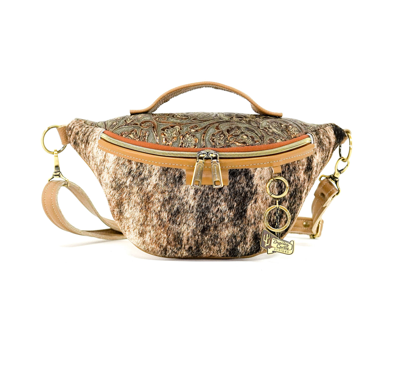 Bum Bag - Brindle w/ Gilded Tool-Bum Bag-Western-Cowhide-Bags-Handmade-Products-Gifts-Dancing Cactus Designs