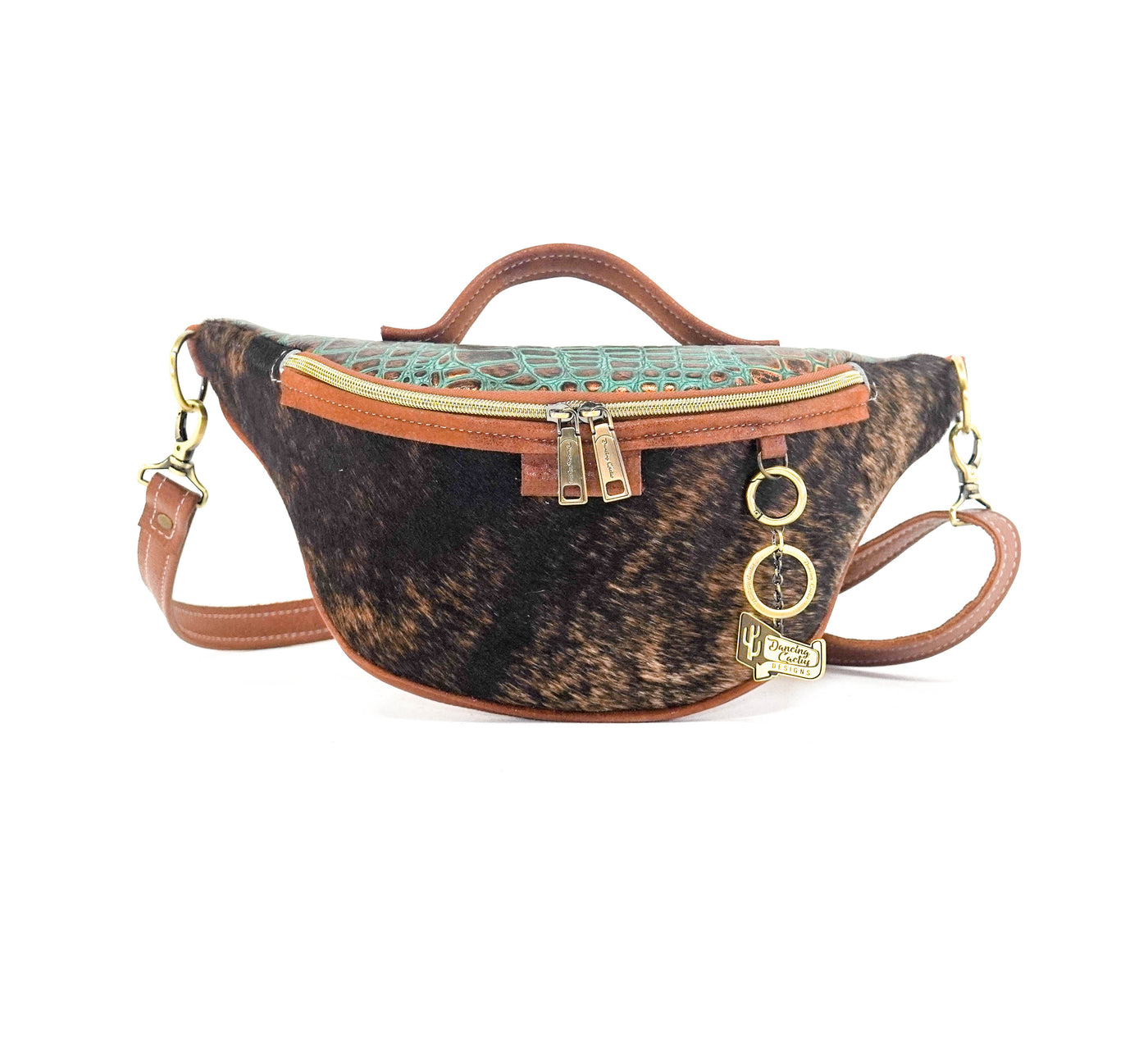 Bum Bag - Brindle w/ Lagoon Croc-Bum Bag-Western-Cowhide-Bags-Handmade-Products-Gifts-Dancing Cactus Designs
