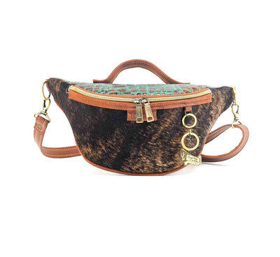 Bum Bag - Brindle w/ Lagoon Croc-Bum Bag-Western-Cowhide-Bags-Handmade-Products-Gifts-Dancing Cactus Designs