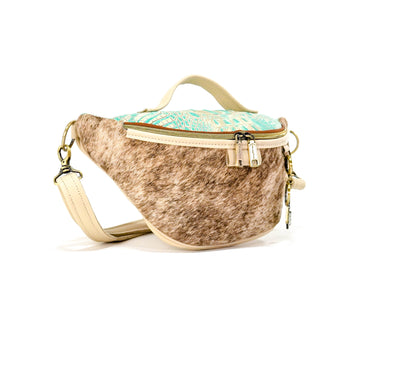 Bum Bag - Light Brindle w/ Cyan Croc-Bum Bag-Western-Cowhide-Bags-Handmade-Products-Gifts-Dancing Cactus Designs
