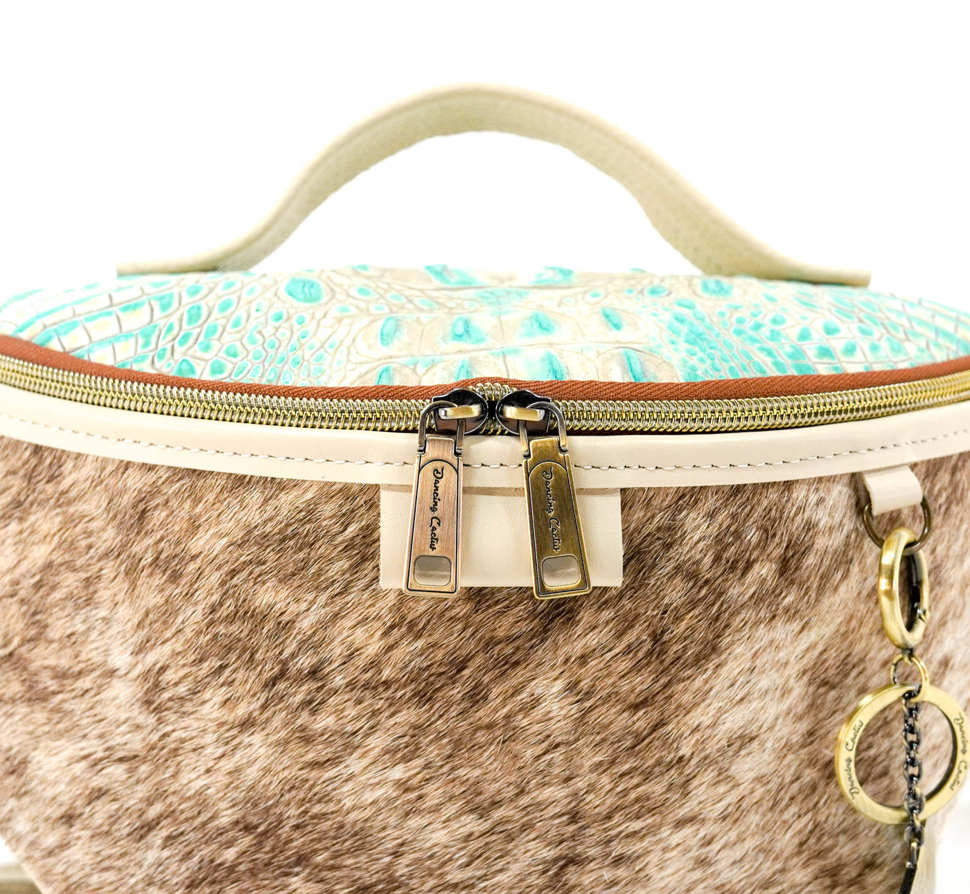 Bum Bag - Light Brindle w/ Cyan Croc-Bum Bag-Western-Cowhide-Bags-Handmade-Products-Gifts-Dancing Cactus Designs
