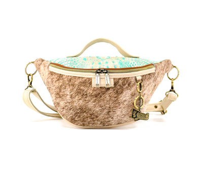 Bum Bag - Light Brindle w/ Cyan Croc-Bum Bag-Western-Cowhide-Bags-Handmade-Products-Gifts-Dancing Cactus Designs