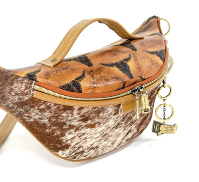 Bum Bag - Longhorn w/ Sepia Skulls-Bum Bag-Western-Cowhide-Bags-Handmade-Products-Gifts-Dancing Cactus Designs