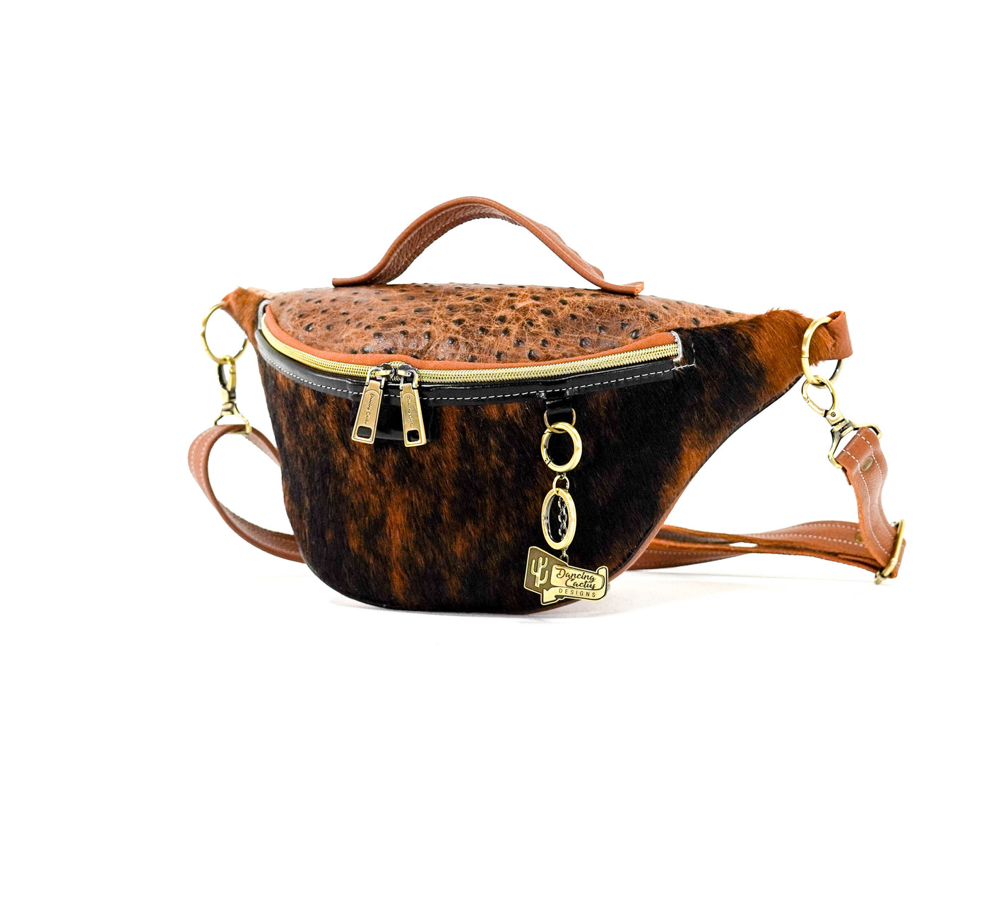 Bum Bag - Red Brindle w/ Saddle Ostrich-Bum Bag-Western-Cowhide-Bags-Handmade-Products-Gifts-Dancing Cactus Designs