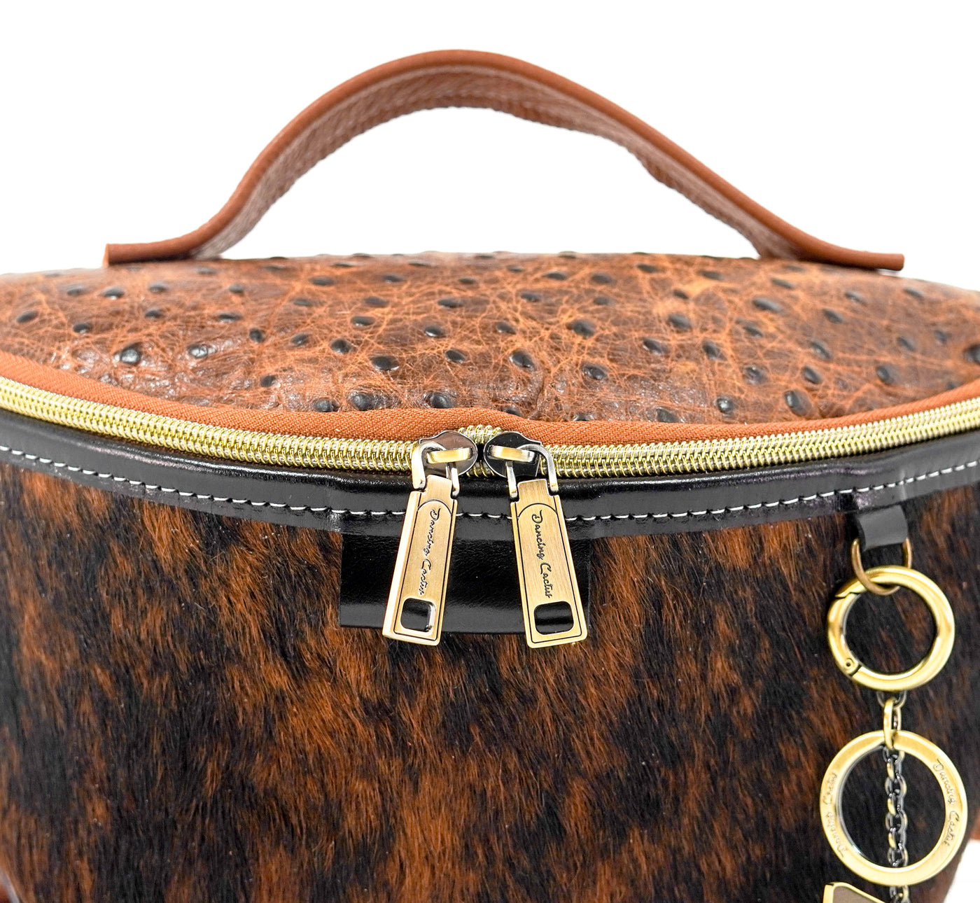 Bum Bag - Red Brindle w/ Saddle Ostrich-Bum Bag-Western-Cowhide-Bags-Handmade-Products-Gifts-Dancing Cactus Designs
