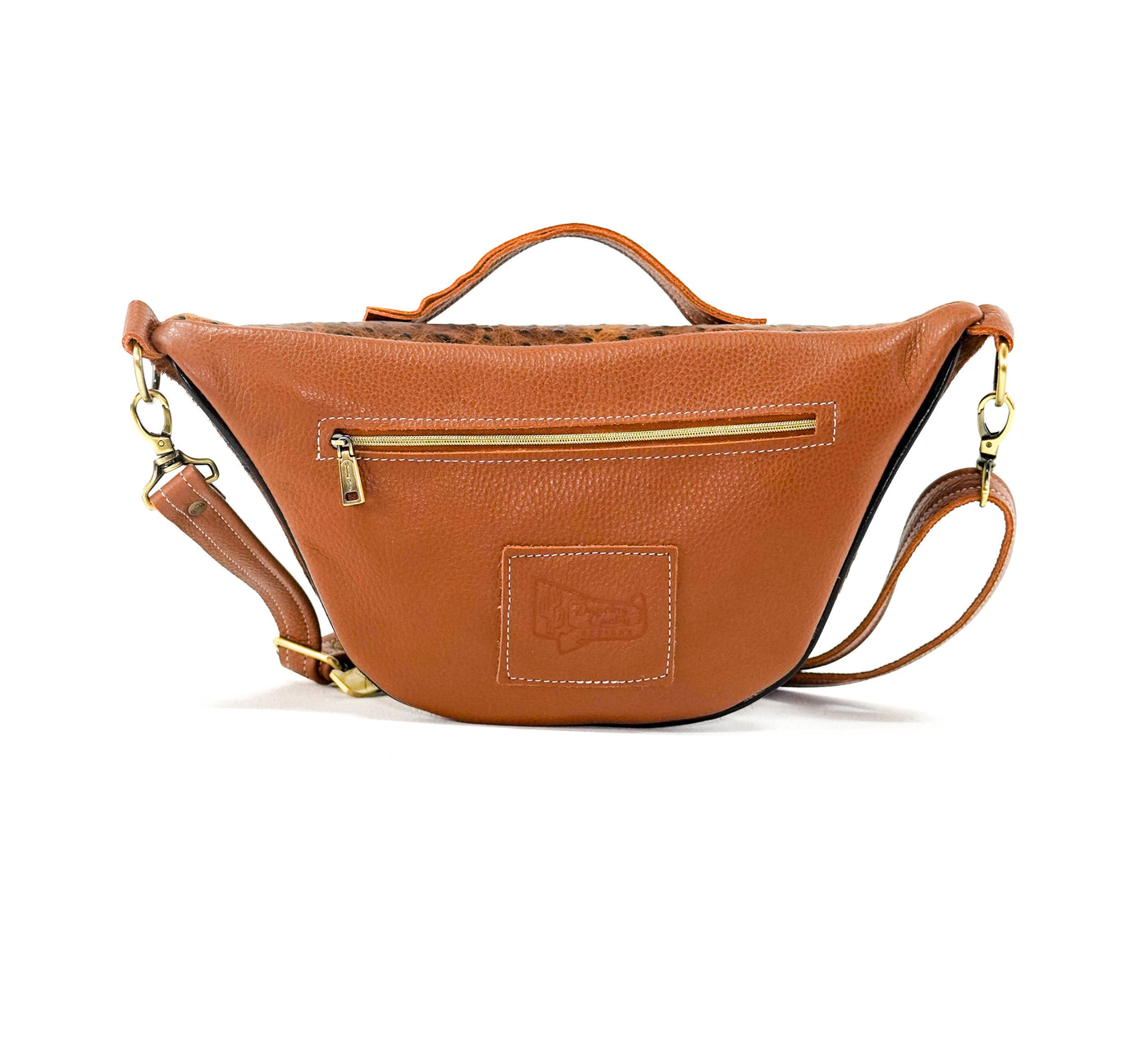 Bum Bag - Red Brindle w/ Saddle Ostrich-Bum Bag-Western-Cowhide-Bags-Handmade-Products-Gifts-Dancing Cactus Designs
