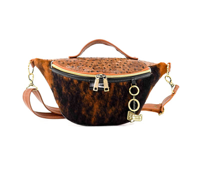 Bum Bag - Red Brindle w/ Saddle Ostrich-Bum Bag-Western-Cowhide-Bags-Handmade-Products-Gifts-Dancing Cactus Designs