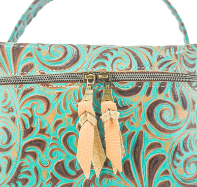 Caboose - All Embossed w/ Turquoise Caracole-Caboose-Western-Cowhide-Bags-Handmade-Products-Gifts-Dancing Cactus Designs