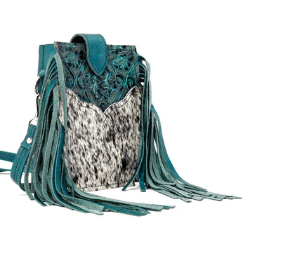 Carrie - Black & White w/ Indigo Tool-Carrie-Western-Cowhide-Bags-Handmade-Products-Gifts-Dancing Cactus Designs