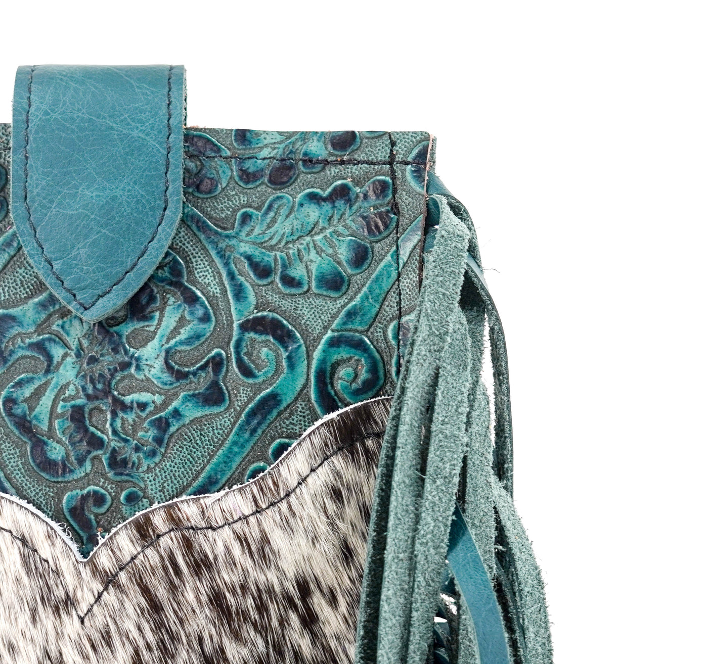 Carrie - Black & White w/ Indigo Tool-Carrie-Western-Cowhide-Bags-Handmade-Products-Gifts-Dancing Cactus Designs