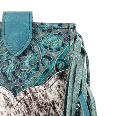 Carrie - Black & White w/ Indigo Tool-Carrie-Western-Cowhide-Bags-Handmade-Products-Gifts-Dancing Cactus Designs