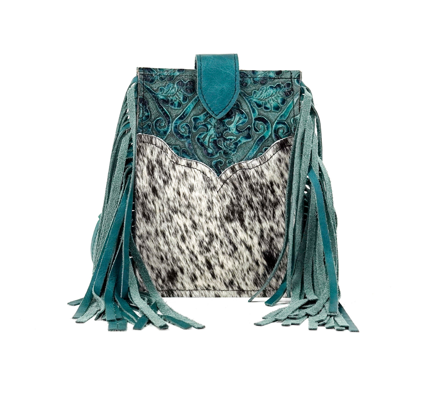 Carrie - Black & White w/ Indigo Tool-Carrie-Western-Cowhide-Bags-Handmade-Products-Gifts-Dancing Cactus Designs