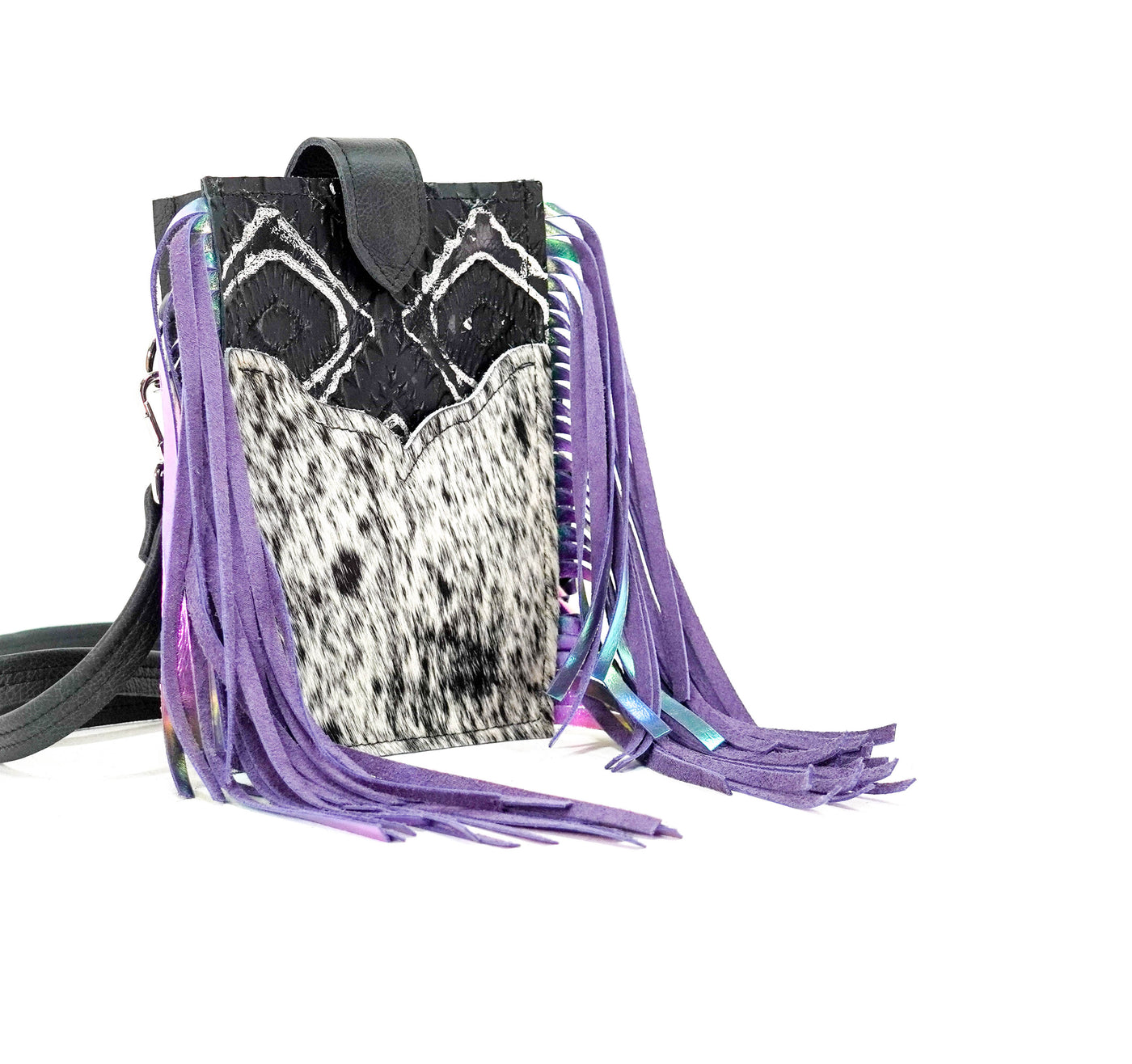 Carrie - Black & White w/ Onyx & Silver Aztec-Carrie-Western-Cowhide-Bags-Handmade-Products-Gifts-Dancing Cactus Designs