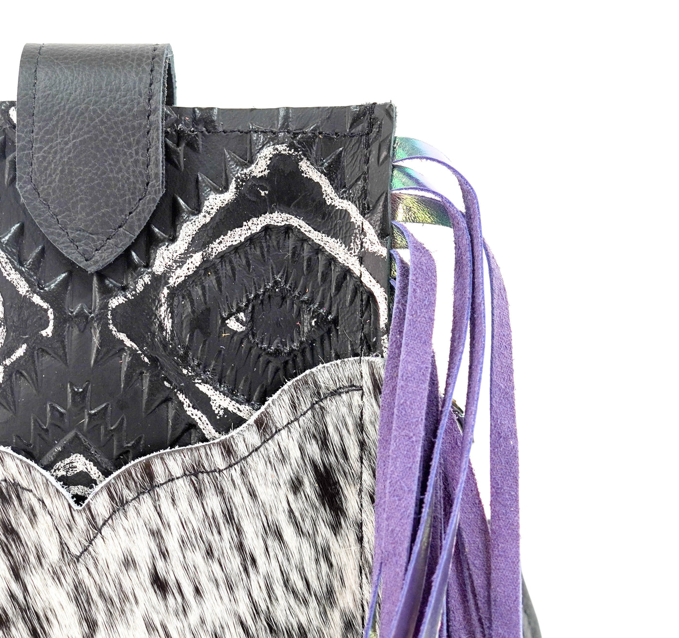 Carrie - Black & White w/ Onyx & Silver Aztec-Carrie-Western-Cowhide-Bags-Handmade-Products-Gifts-Dancing Cactus Designs