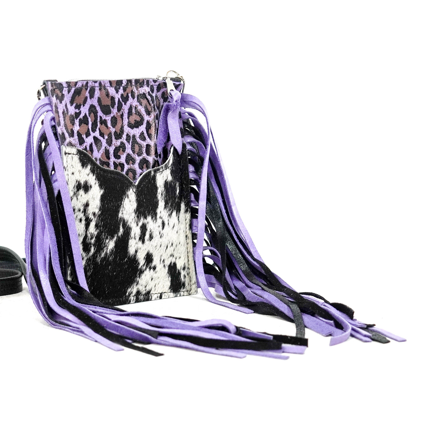 Carrie - Black & White w/ Purple Leopard-Carrie-Western-Cowhide-Bags-Handmade-Products-Gifts-Dancing Cactus Designs