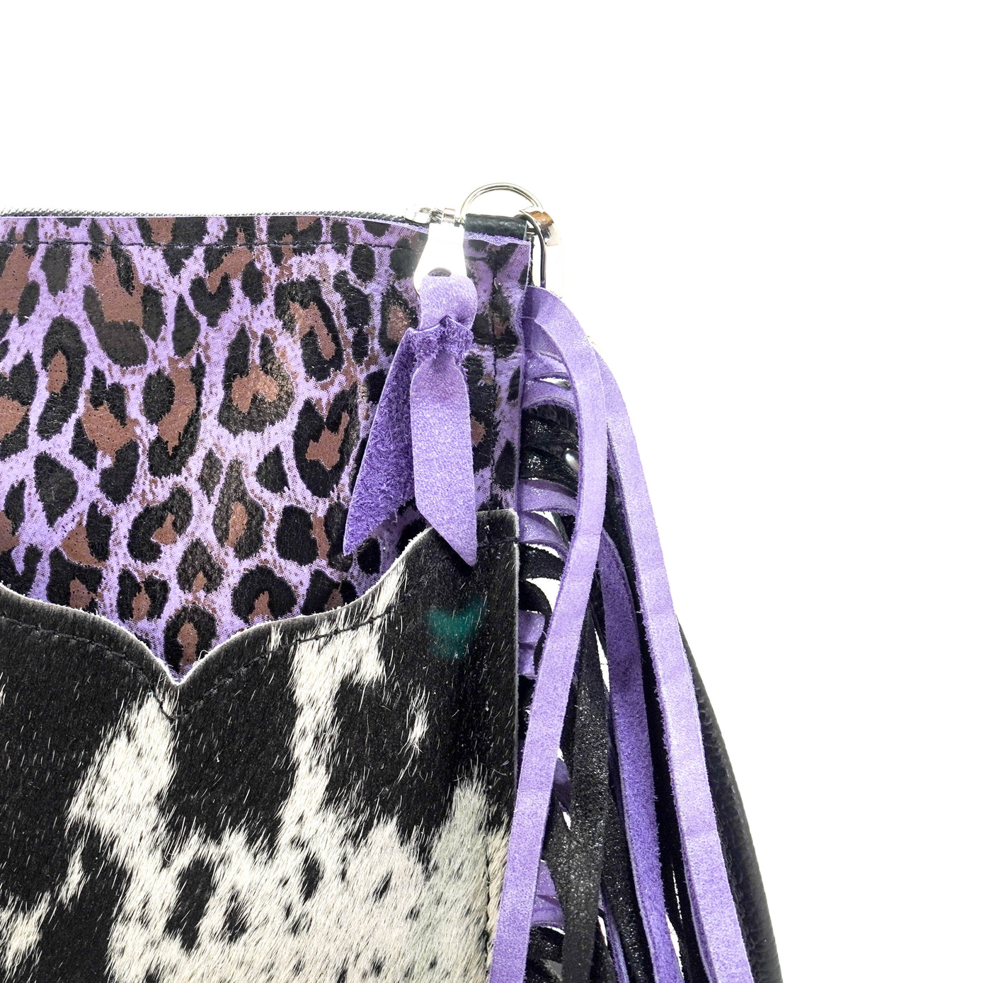 Carrie - Black & White w/ Purple Leopard-Carrie-Western-Cowhide-Bags-Handmade-Products-Gifts-Dancing Cactus Designs