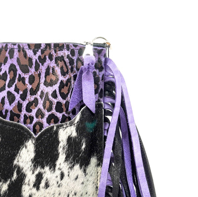 Carrie - Black & White w/ Purple Leopard-Carrie-Western-Cowhide-Bags-Handmade-Products-Gifts-Dancing Cactus Designs
