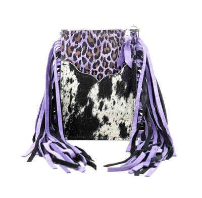Carrie - Black & White w/ Purple Leopard-Carrie-Western-Cowhide-Bags-Handmade-Products-Gifts-Dancing Cactus Designs