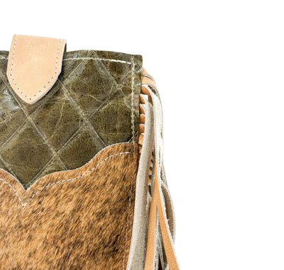 Carrie - Brindle w/ Basil Diamond Stitch-Carrie-Western-Cowhide-Bags-Handmade-Products-Gifts-Dancing Cactus Designs