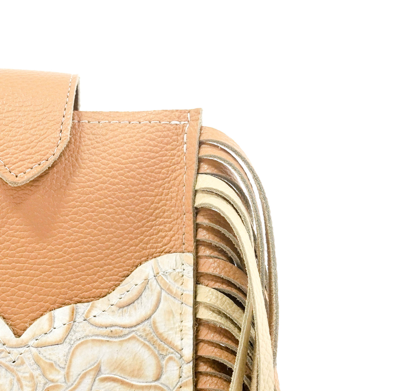 Carrie - Camel Leather w/ Marshmallow Roses-Carrie-Western-Cowhide-Bags-Handmade-Products-Gifts-Dancing Cactus Designs