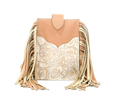 Carrie - Camel Leather w/ Marshmallow Roses-Carrie-Western-Cowhide-Bags-Handmade-Products-Gifts-Dancing Cactus Designs