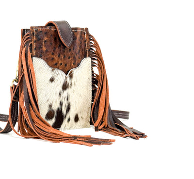Carrie - Chocolate & White w/ Saddle Ostrich-Carrie-Western-Cowhide-Bags-Handmade-Products-Gifts-Dancing Cactus Designs