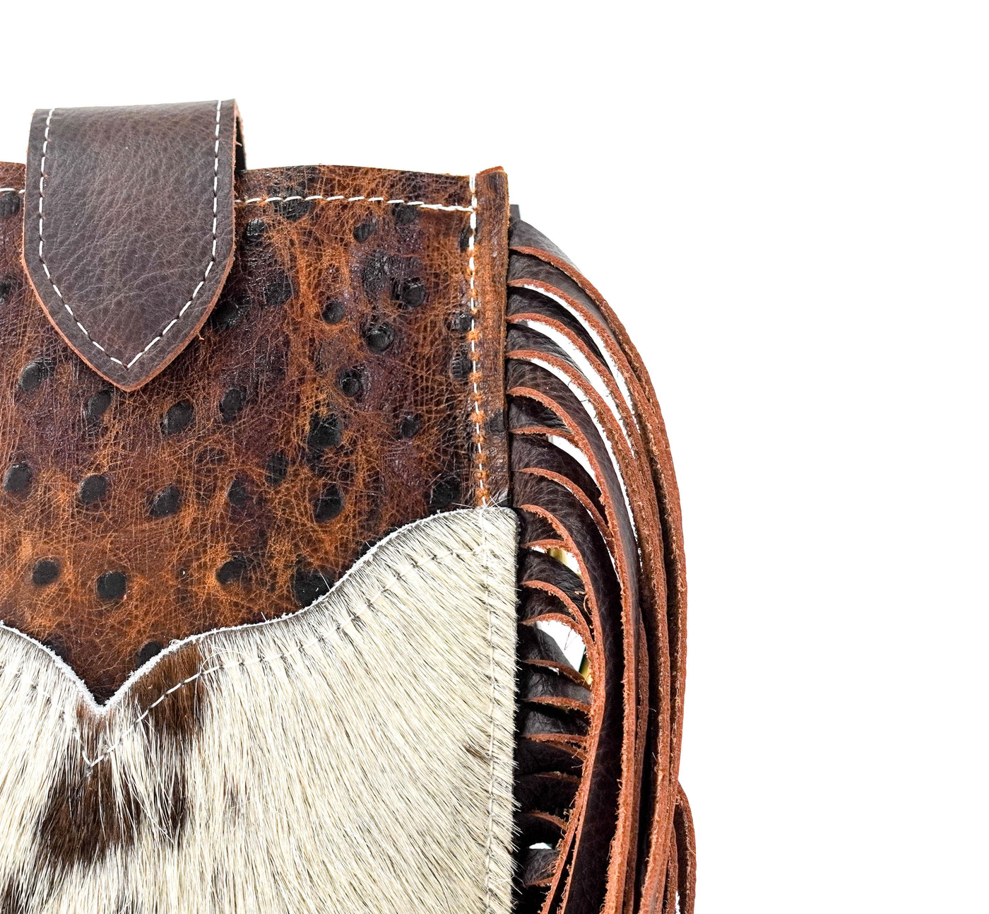 Carrie - Chocolate & White w/ Saddle Ostrich-Carrie-Western-Cowhide-Bags-Handmade-Products-Gifts-Dancing Cactus Designs