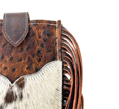 Carrie - Chocolate & White w/ Saddle Ostrich-Carrie-Western-Cowhide-Bags-Handmade-Products-Gifts-Dancing Cactus Designs