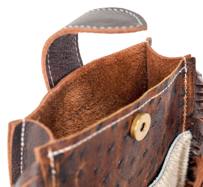 Carrie - Chocolate & White w/ Saddle Ostrich-Carrie-Western-Cowhide-Bags-Handmade-Products-Gifts-Dancing Cactus Designs