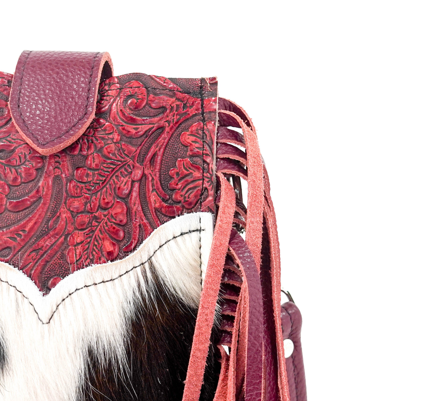 Carrie - Tricolor w/ Red Tool-Carrie-Western-Cowhide-Bags-Handmade-Products-Gifts-Dancing Cactus Designs