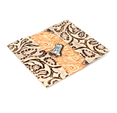 Checkbook Cover - All Embossed w/ Ivory Tool-Checkbook Cover-Western-Cowhide-Bags-Handmade-Products-Gifts-Dancing Cactus Designs