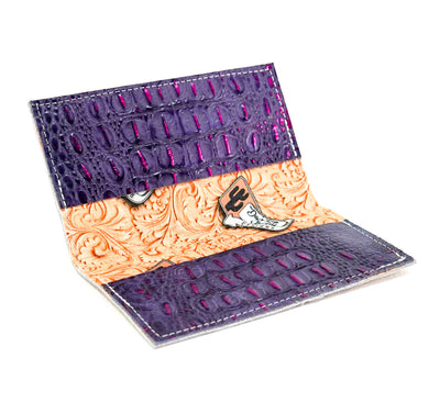 Checkbook Cover - Black & White w/ Rio Croc-Checkbook Cover-Western-Cowhide-Bags-Handmade-Products-Gifts-Dancing Cactus Designs