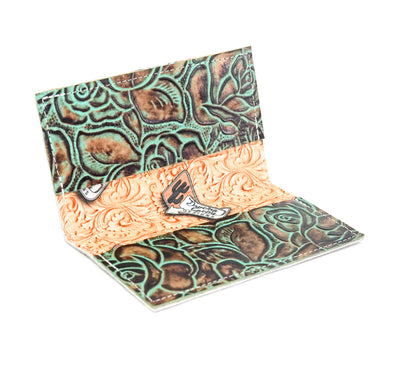 Checkbook Cover - Brindle w/ Turquoise Roses-Checkbook Cover-Western-Cowhide-Bags-Handmade-Products-Gifts-Dancing Cactus Designs