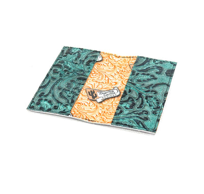 Checkbook Cover - Dark Brindle w/ Indigo Tool-Checkbook Cover-Western-Cowhide-Bags-Handmade-Products-Gifts-Dancing Cactus Designs