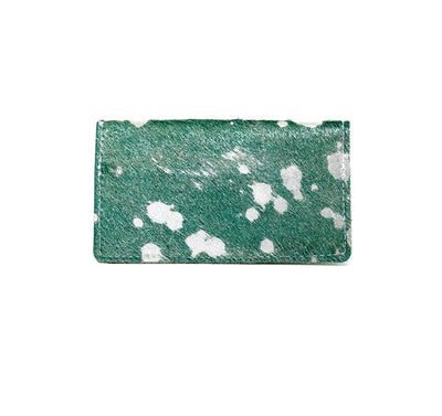 Checkbook Cover - Emerald Acid w/ Green Leather-Checkbook Cover-Western-Cowhide-Bags-Handmade-Products-Gifts-Dancing Cactus Designs