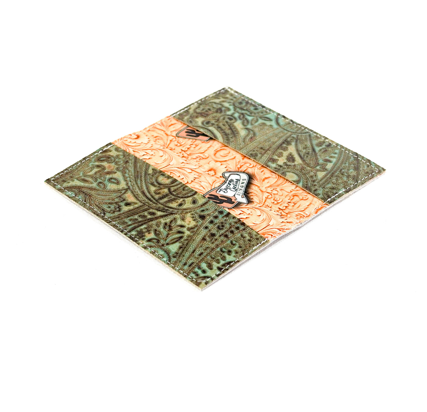 Checkbook Cover - Light Brindle w/ Turquoise & Brown Paisley-Checkbook Cover-Western-Cowhide-Bags-Handmade-Products-Gifts-Dancing Cactus Designs