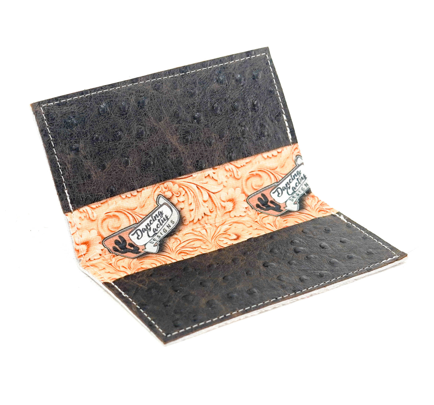 Checkbook Cover - Light Brindle w/ Walnut Ostrich-Checkbook Cover-Western-Cowhide-Bags-Handmade-Products-Gifts-Dancing Cactus Designs