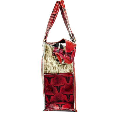 Clerk - Dapple w/ Red Skulls-Clerk-Western-Cowhide-Bags-Handmade-Products-Gifts-Dancing Cactus Designs