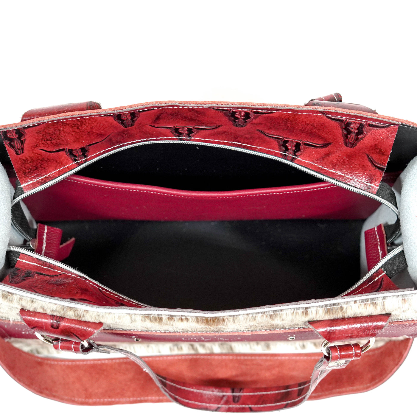 Clerk - Dapple w/ Red Skulls-Clerk-Western-Cowhide-Bags-Handmade-Products-Gifts-Dancing Cactus Designs