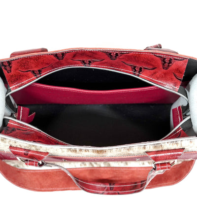 Clerk - Dapple w/ Red Skulls-Clerk-Western-Cowhide-Bags-Handmade-Products-Gifts-Dancing Cactus Designs