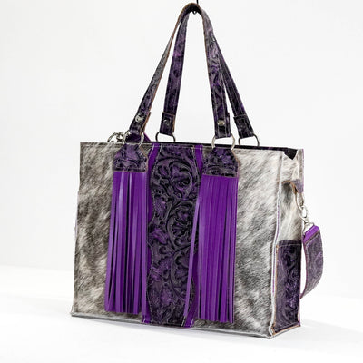 Clerk - Grey Brindle w/ Orchid Tool-Clerk-Western-Cowhide-Bags-Handmade-Products-Gifts-Dancing Cactus Designs