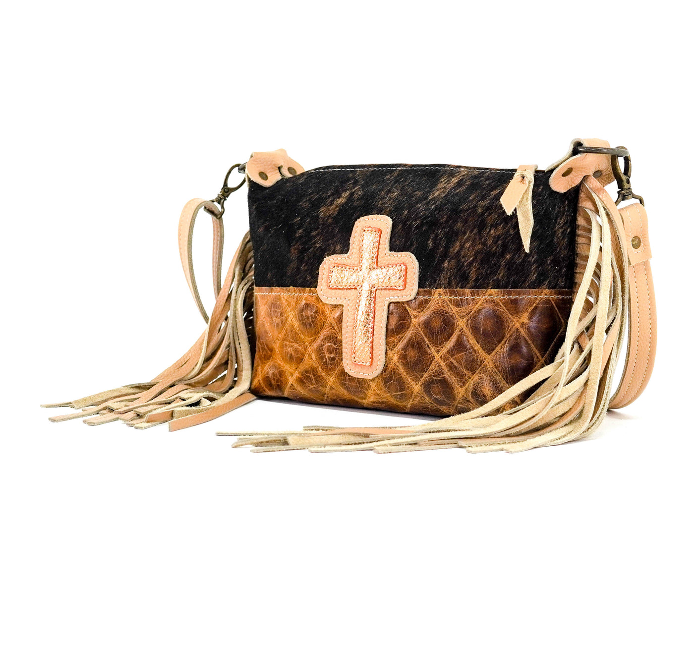 Cosmic Cowgirl - Dark Brindle w/ Caramel Diamond Stitch-Cosmic Cowgirl-Western-Cowhide-Bags-Handmade-Products-Gifts-Dancing Cactus Designs