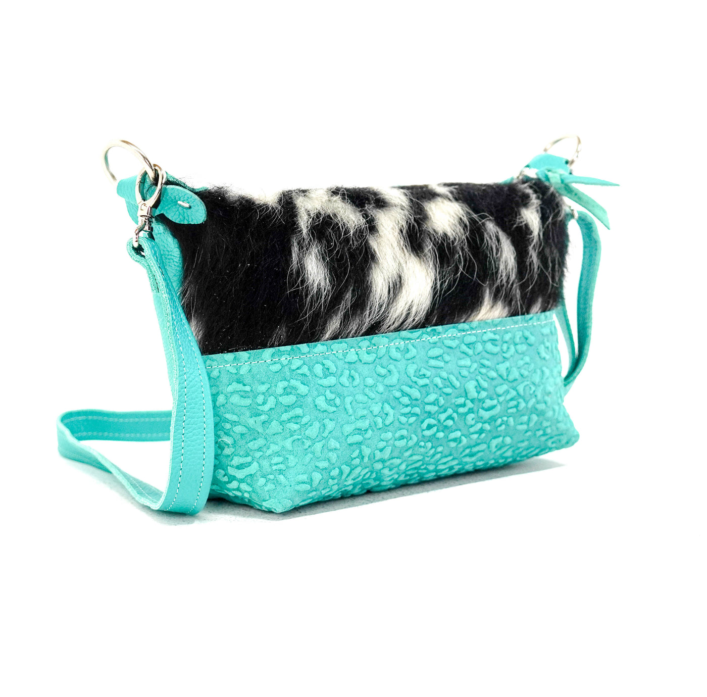 Cosmic Cowgirl - Tricolor w/ Turquoise Leopard-Cosmic Cowgirl-Western-Cowhide-Bags-Handmade-Products-Gifts-Dancing Cactus Designs