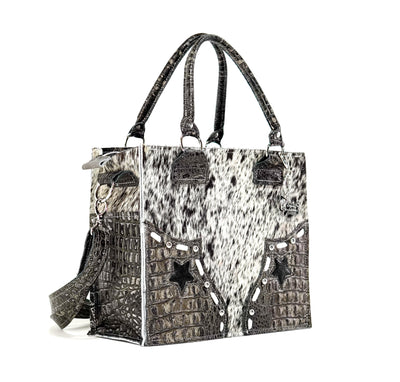 Minnie Pearl - Black & White w/ Smoke Show Croc