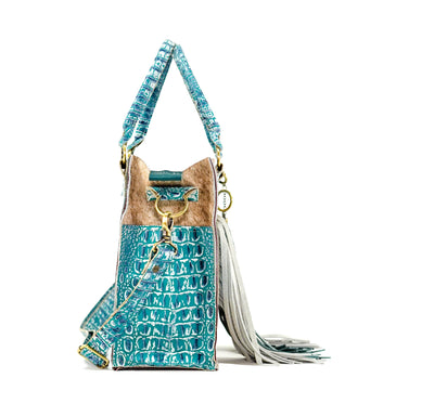 Minnie Pearl - Brindle w/ Turquoise Sand Croc