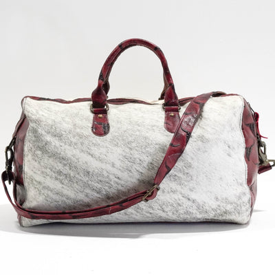 Duffel - Light Brindle w/ Burgundy Skulls-Duffel-Western-Cowhide-Bags-Handmade-Products-Gifts-Dancing Cactus Designs