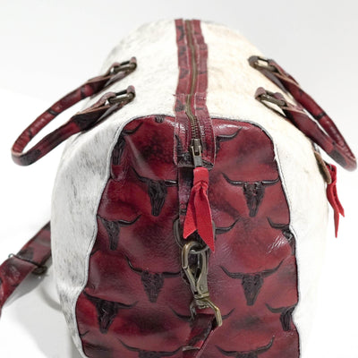 Duffel - Light Brindle w/ Burgundy Skulls-Duffel-Western-Cowhide-Bags-Handmade-Products-Gifts-Dancing Cactus Designs
