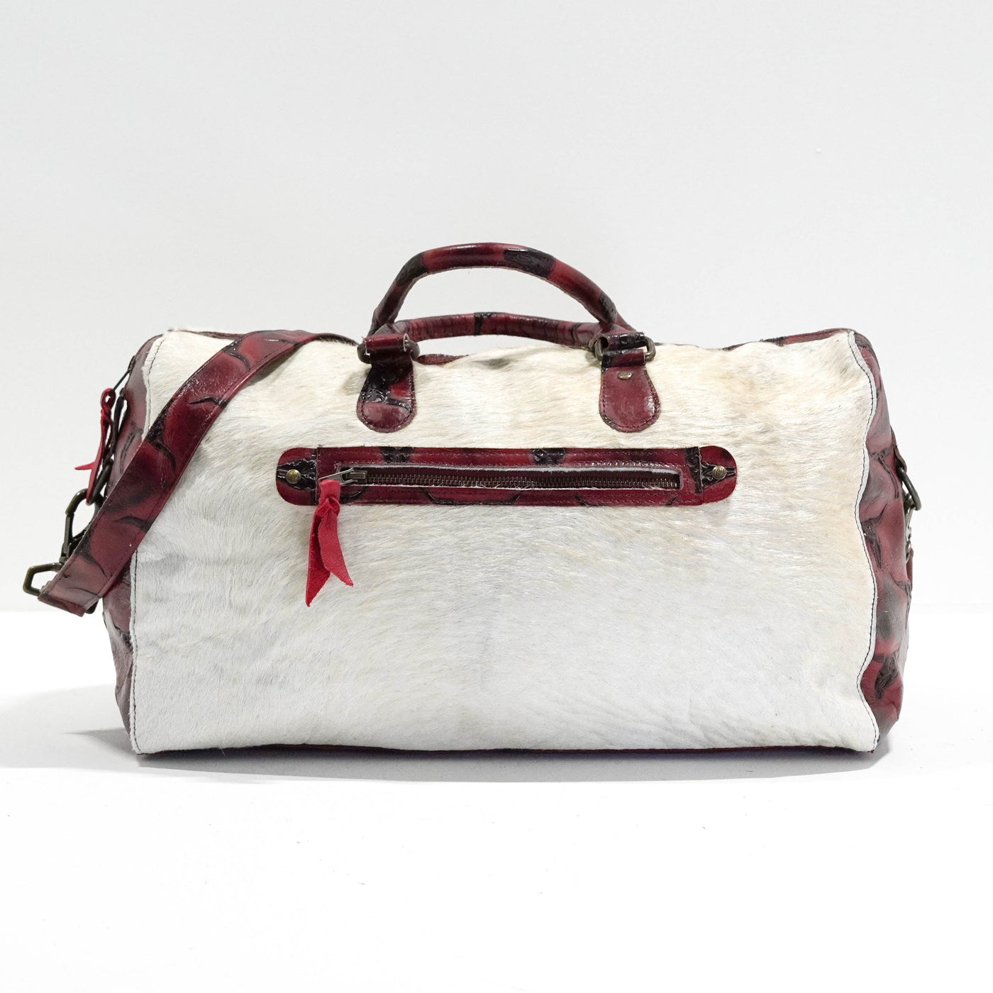 Duffel - Light Brindle w/ Burgundy Skulls-Duffel-Western-Cowhide-Bags-Handmade-Products-Gifts-Dancing Cactus Designs