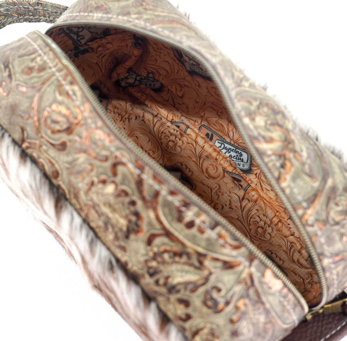 Dutton - Chocolate & White w/ Gilded Tool-Dutton-Western-Cowhide-Bags-Handmade-Products-Gifts-Dancing Cactus Designs
